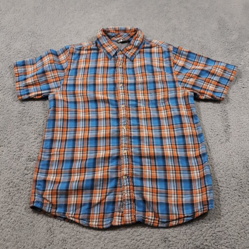 The North Face Short Sleeve Flannel Shirt Mens Medium Blue Plaid Outdoor Hiking